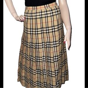 BURBERRY England Check Plaid Wool Pleated Long Skirt L